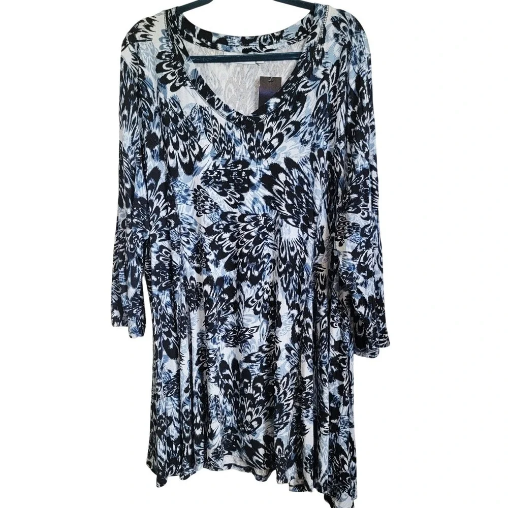 Avenue 3X Tunic‎ or Short Dress Cape Cod Feather V-Neck LS Plus Size 3X NWT